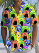 Alohadaddy® Casual Monster Art Print Chest Pocket Men's Short Sleeve Shirt Big & Tall