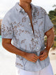 Alohadaddy® Casual Leaf Art Print Chest Pocket Men's Short Sleeve Stretch Shirt Big & Tall