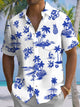 Alohadaddy® Hawaiian Coconut Tree Vacation Art Print with Chest Pocket for Men's Stretch Short Sleeve Shirt Big & Tall