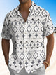 Alohadaddy® Casual Geometric Art Print Chest Pocket Stretch Men's Short Sleeve Shirt Big & Tall