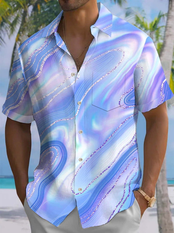 Alohadaddy® Casual Abstract Art Print Chest Pocket Stretch Men&