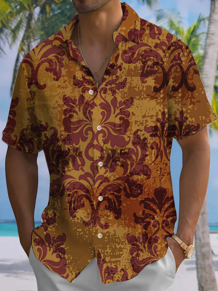 Alohadaddy® Vintage Baroque Pattern Art Print Chest Pocket Stretch Men&