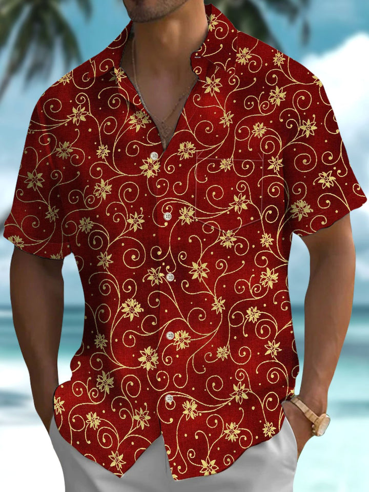 Alohadaddy® Holiday Christmas Floral Art Print Pocket Stretch Men&