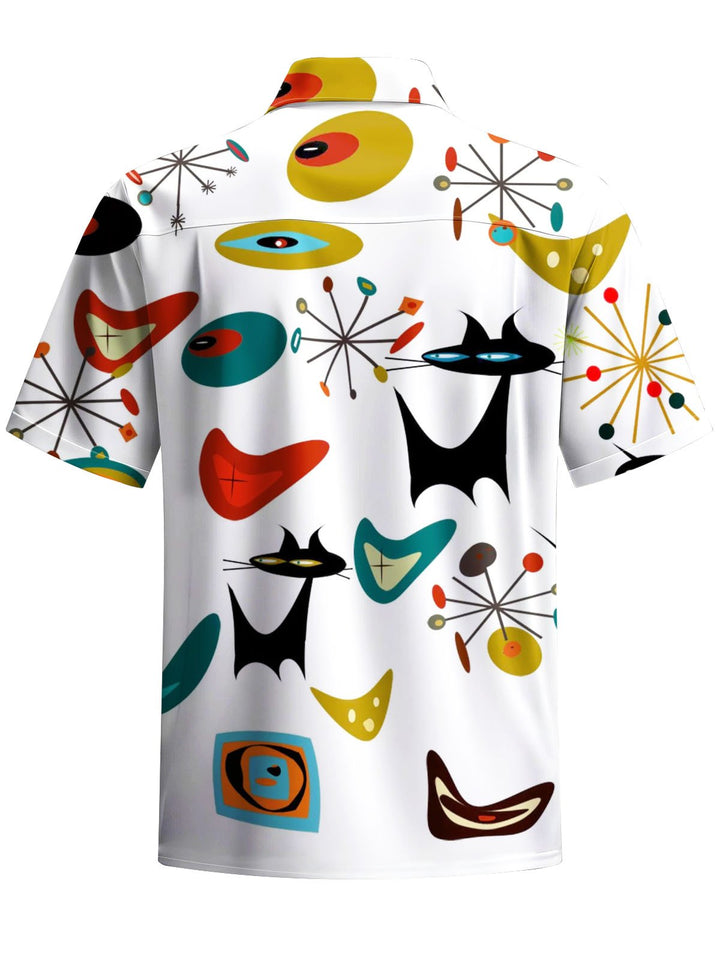 Alohadaddy® Casual Geometric Cat Art Print Stretch Pockets Men&