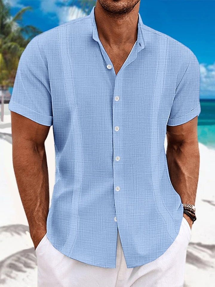 Alohadaddy Cotton Casual Stand Collar Short Sleeve Men&
