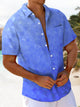 Alohadaddy Leisure Collection Geometric Triangle Gradient Color Print Art Pocket Cardigan Button Polyester Stretch Short Sleeve Shirt
