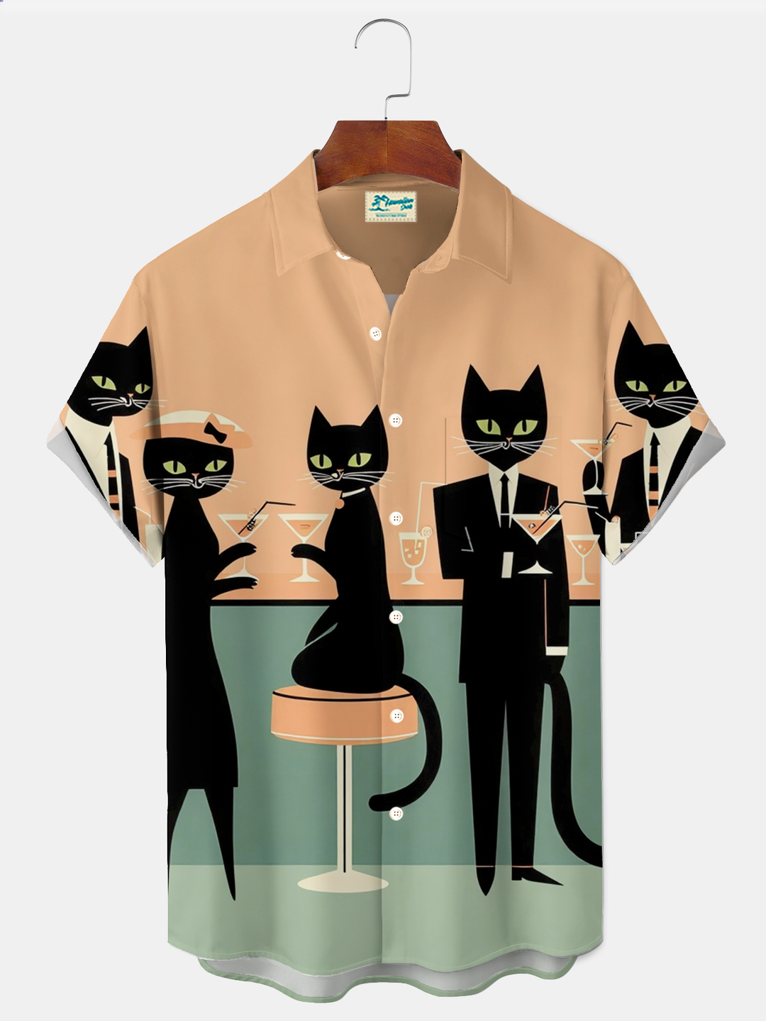 Alohadaddy® Retro 1950s Mid-century Atomic Age Geometric Cat Graphic Print Men&