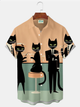 Alohadaddy® Retro 1950s Mid-century Atomic Age Geometric Cat Graphic Print Men's Button Pocket Short Sleeve Shirt Big & Tall