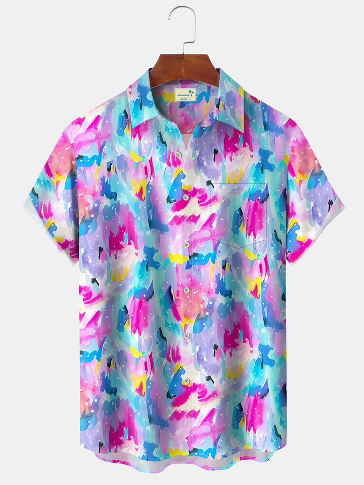Alohadaddy Vacation Watercolor Ombre Hawaiian Floral Beach Shirt