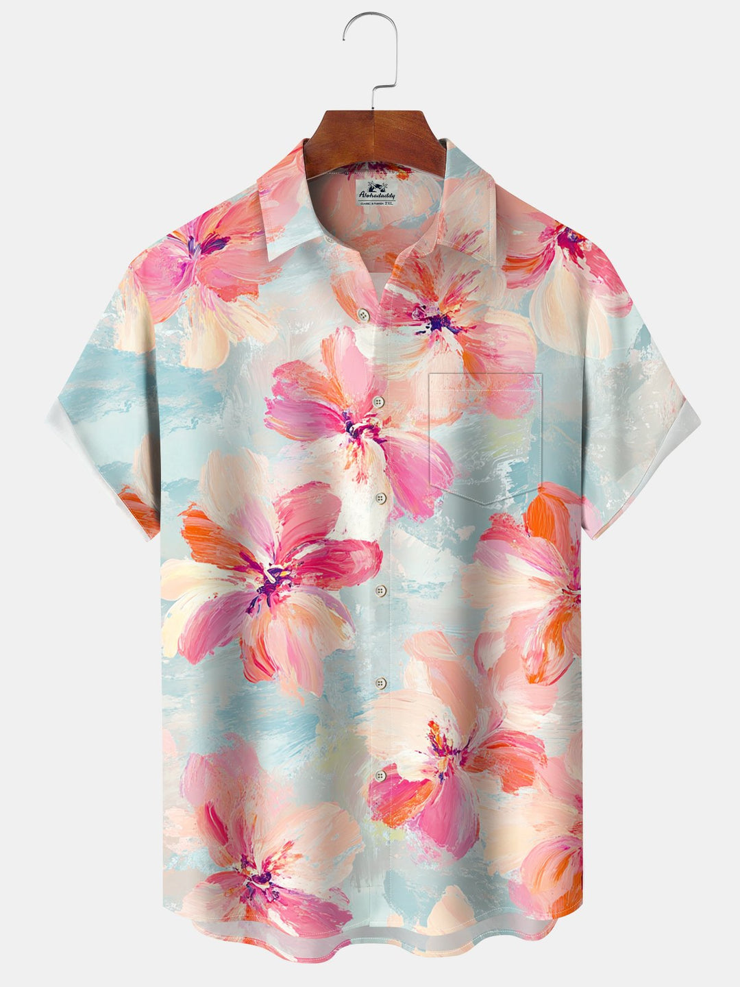 Alohadaddy® Casual Flowers Painting Print Art Pockets Wicking Hawaiian Shirts Big &amp; Tall