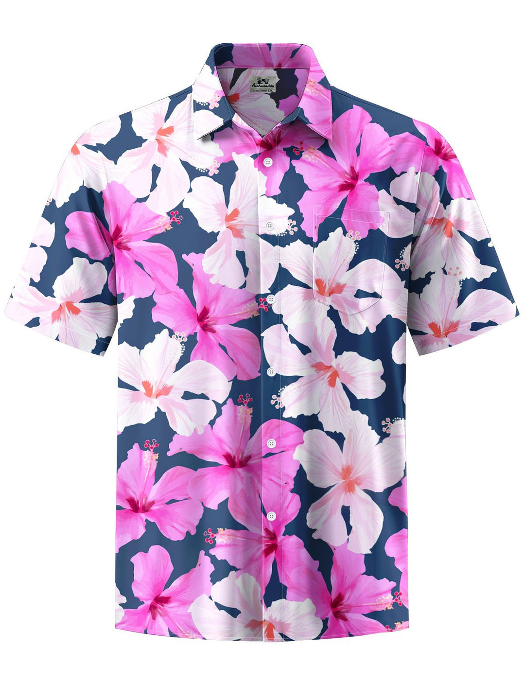 Alohadaddy® Hawaiian Hibiscus Print Chest Pocket Mens Short Sleeve Shirt Big &amp; Tall