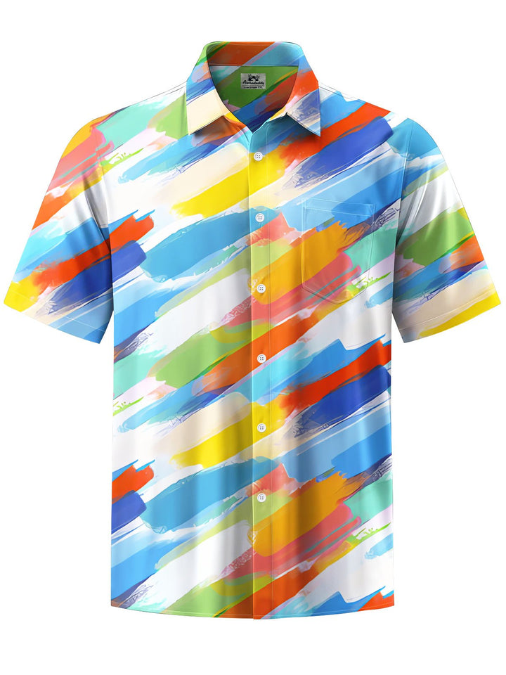 Alohadaddy® Casual Abstract Graffiti Print Art Chest Pocket Men Short Sleeve Shirt Big &amp; Tall