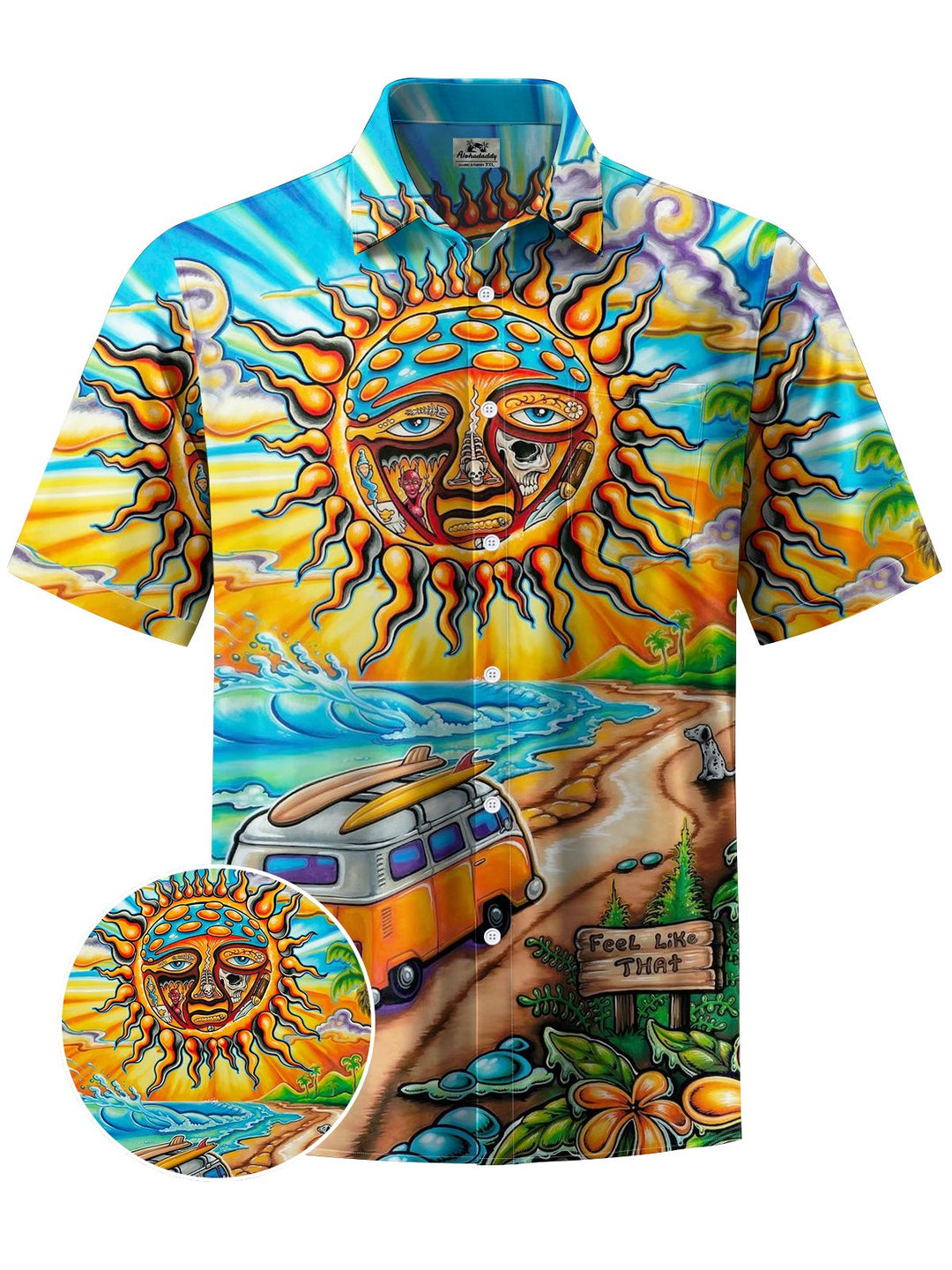 Alohadaddy® Casual Graffiti Sun Vacation Print Art Chest Pocket Men&