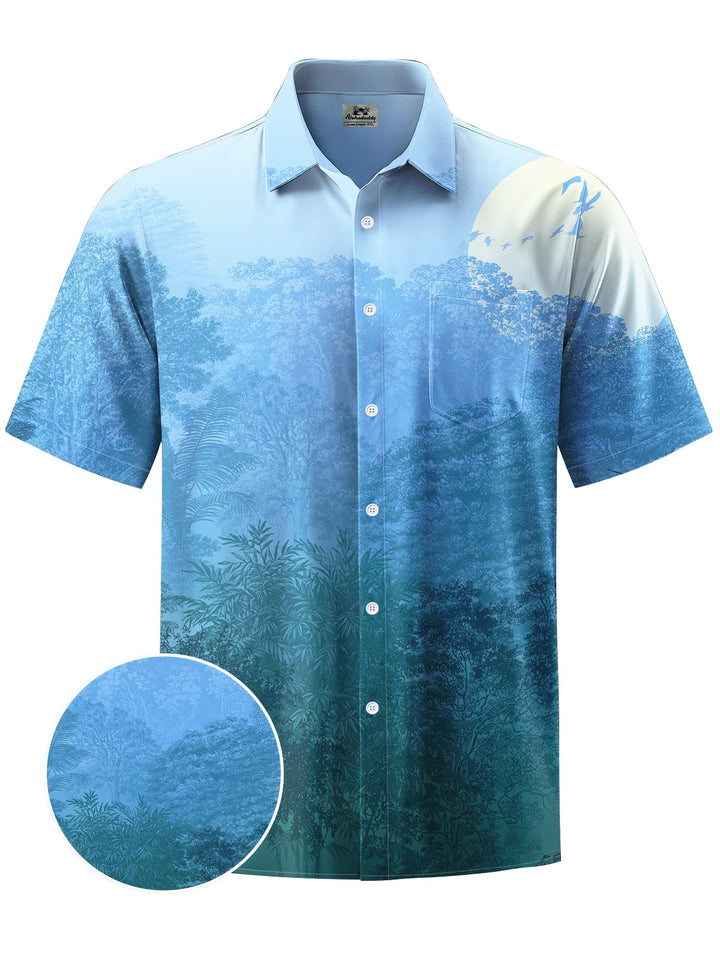 Alohadaddy® Hawaii Tree Gradient Art Print Chest Pocket Mens Short Sleeve Shirt Big &amp; Tall