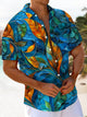 Alohadaddy® Casual Vintage Leaves Art Print Chest Pocket Men's Short Sleeve Shirt Big & Tall