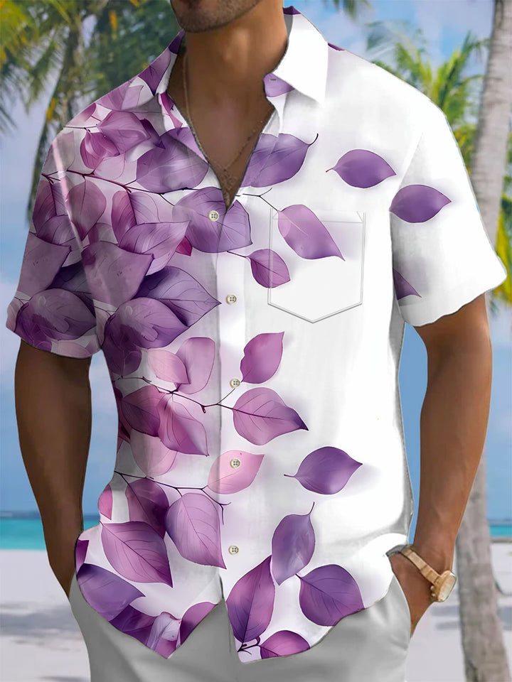 Alohadaddy® Casual Gradient Leaves Art Print Chest Pocket Mens Wicking Short Sleeve Shirt Big &amp; Tall
