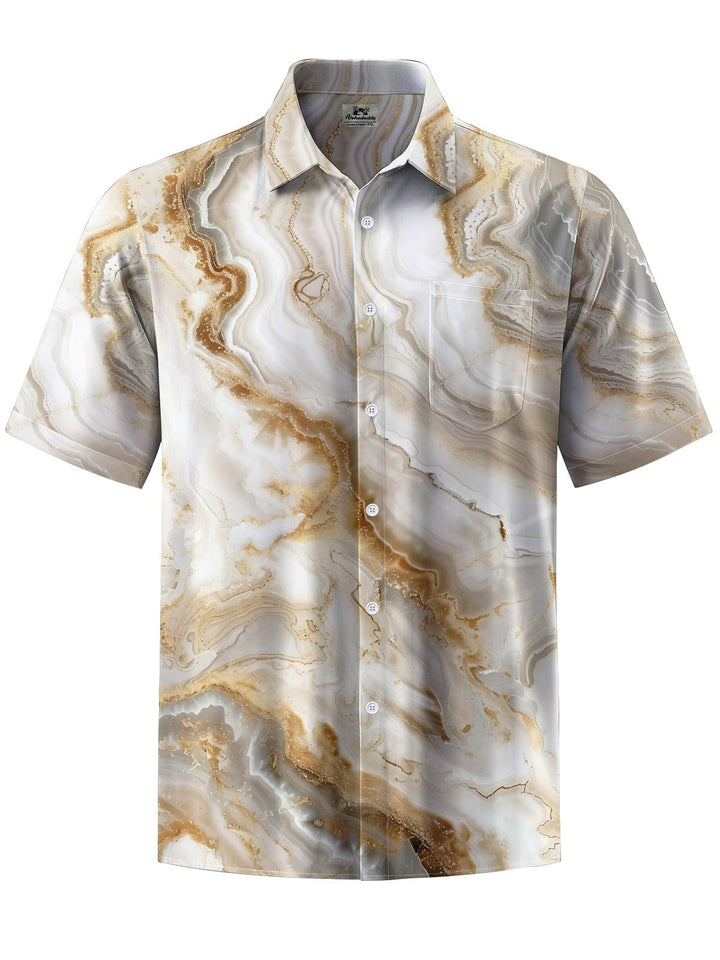 Alohadaddy® Casual Marble Art Print Chest Pocket Mens Short Sleeve Shirt Big &amp; Tall