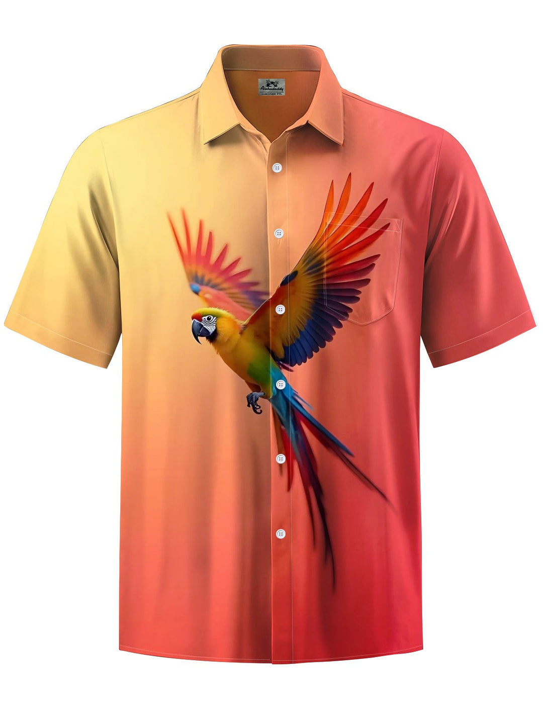 Alohadaddy® Hawaiian Parrot Art Print Chest Pocket Moisture Wicking Mens Short Sleeve Shirt Big &amp; Tall
