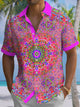 Alohadaddy® Hawaiian Contrast Abstract Art Print Chest Pocket Men's Short Sleeve Shirt Big & Tall