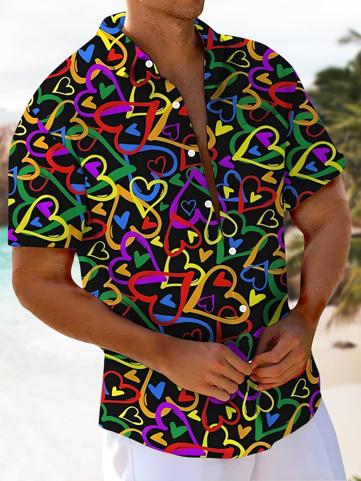 Alohadaddy® Casual Heart Geometric Art Print Chest Pocket Men&