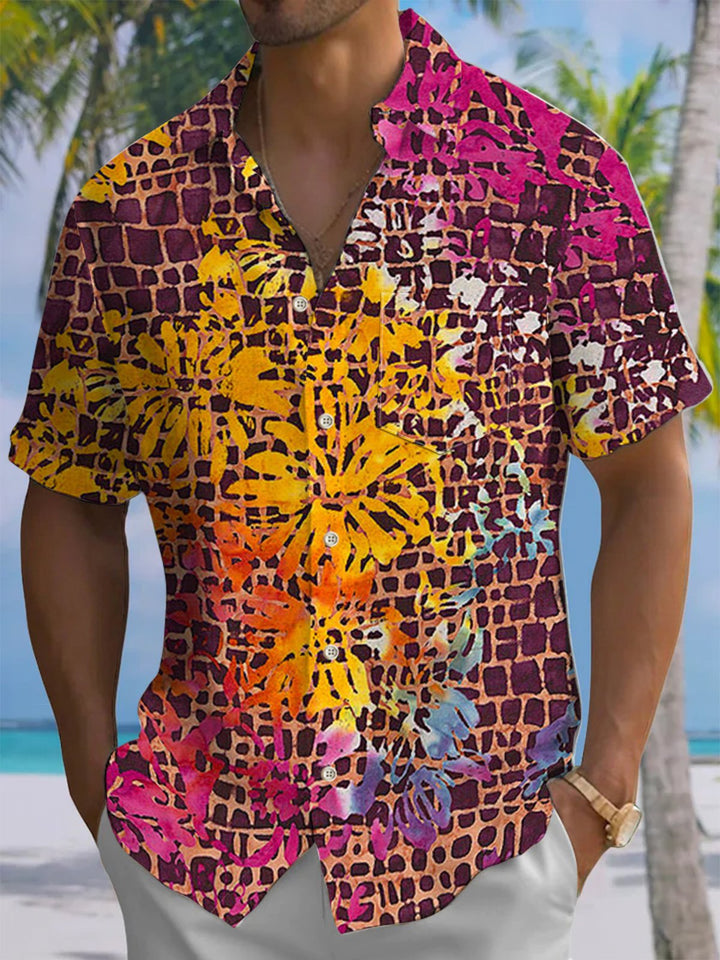Alohadaddy® Casual Floral Geometric Art Print Chest Pocket Men&
