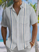 Alohadaddy® Casual Stripe Art Print Chest Pocket Stretch Men's Short Sleeve Shirt Big & Tall