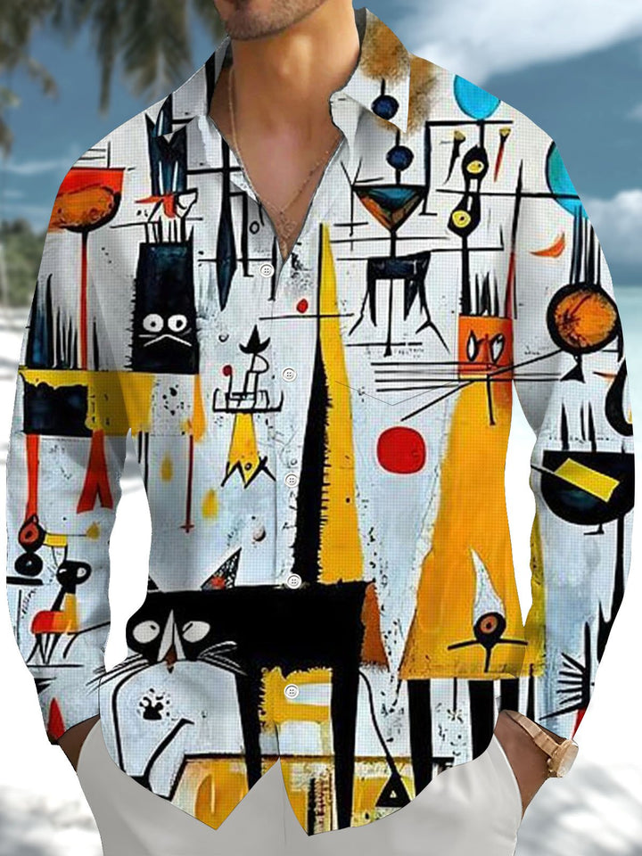 Alohadaddy® Vintage Geometric Cat Print Pocket Stretch Men&