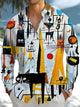Alohadaddy® Vintage Geometric Cat Print Pocket Stretch Men's Long Sleeve Shirt Big & Tall