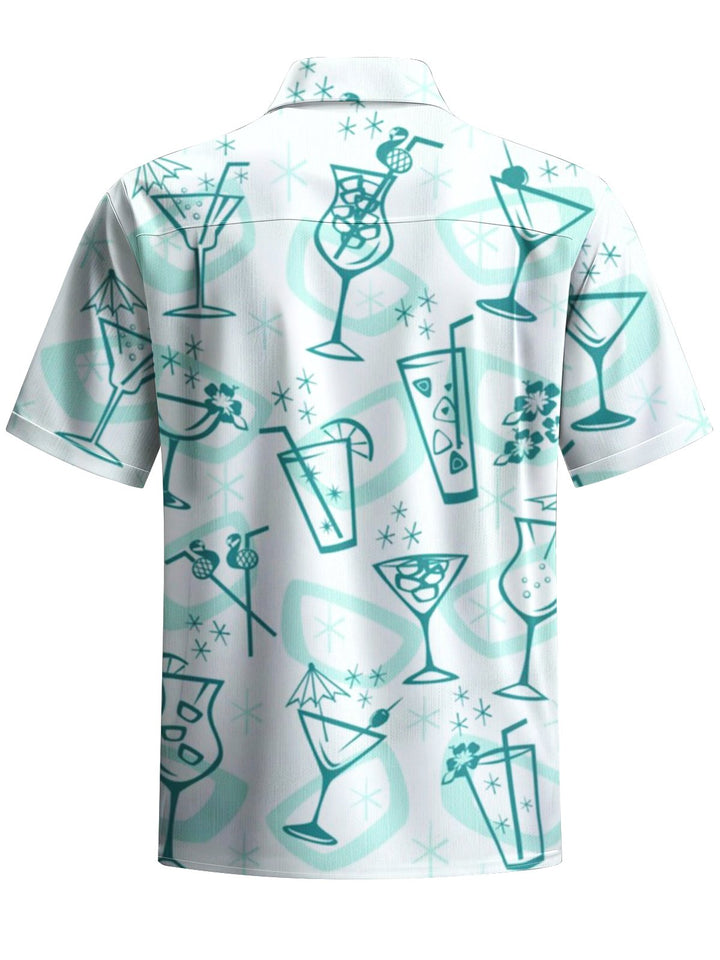 Alohadaddy® Retro Cocktail Geometric Print Stretch Pocket Button Men&