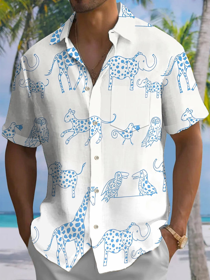Alohadaddy® Casual Animal Elephant Print Button Pocket Stretch Men&