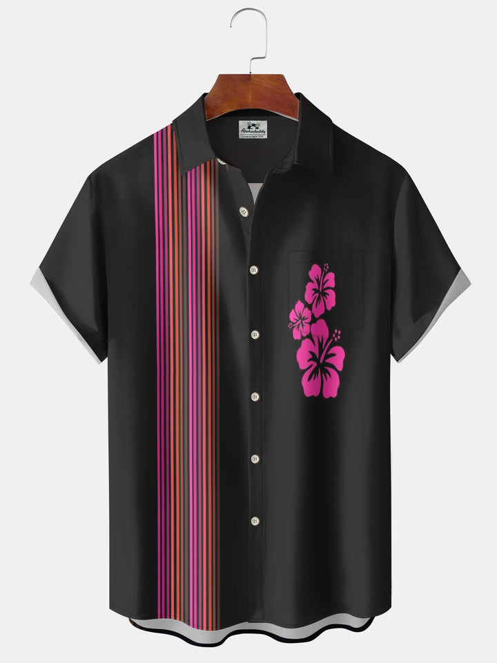 Alohadaddy® Vintage Stripe Floral Print Pocket Button Elastic Men&
