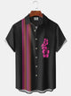 Alohadaddy® Vintage Stripe Floral Print Pocket Button Elastic Men's Short Sleeve Shirt Big & Tall