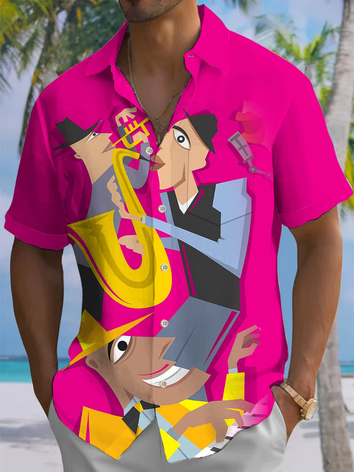 Alohadaddy® Atomic Geometry Performance Printed Pockets Elastic Button Closure Men&