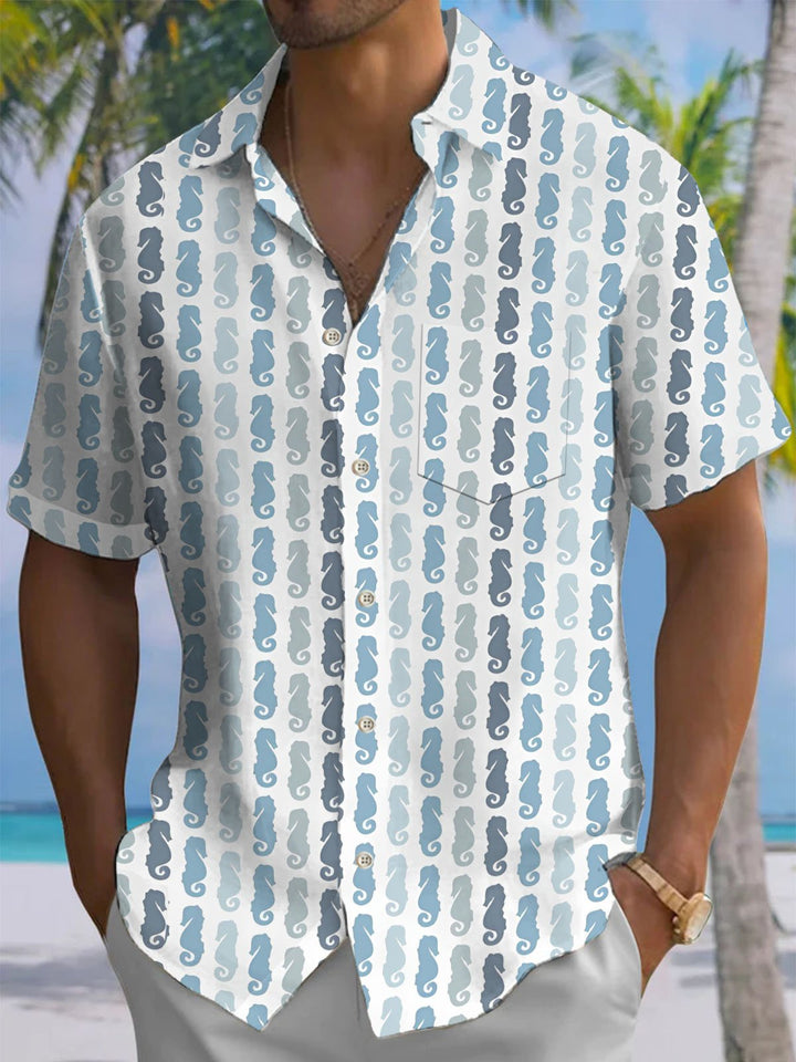 Alohadaddy® Casual Striped Seahorse Print Pocket Stretch Men&