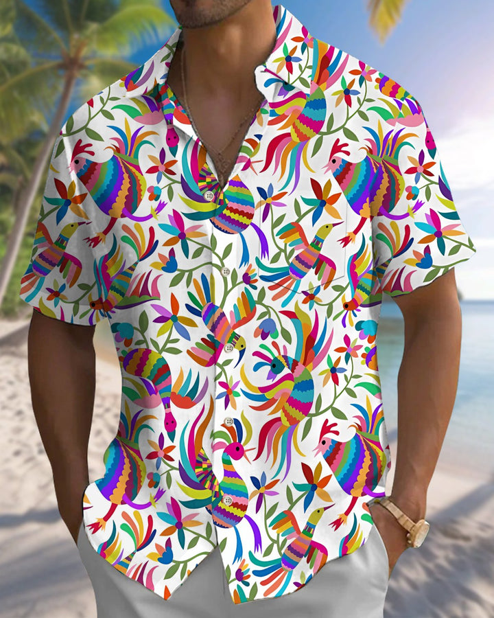 Alohadaddy® Casual Bird Geometric Print Pocket Elastic Button Men&