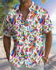 Alohadaddy® Casual Bird Geometric Print Pocket Elastic Button Men's Short Sleeve Shirt Big & Tall