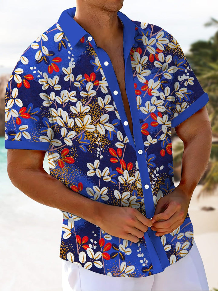 Alohadaddy® Hawaiian Contrast Color Leaf Art Pocket Elastic Button Men&