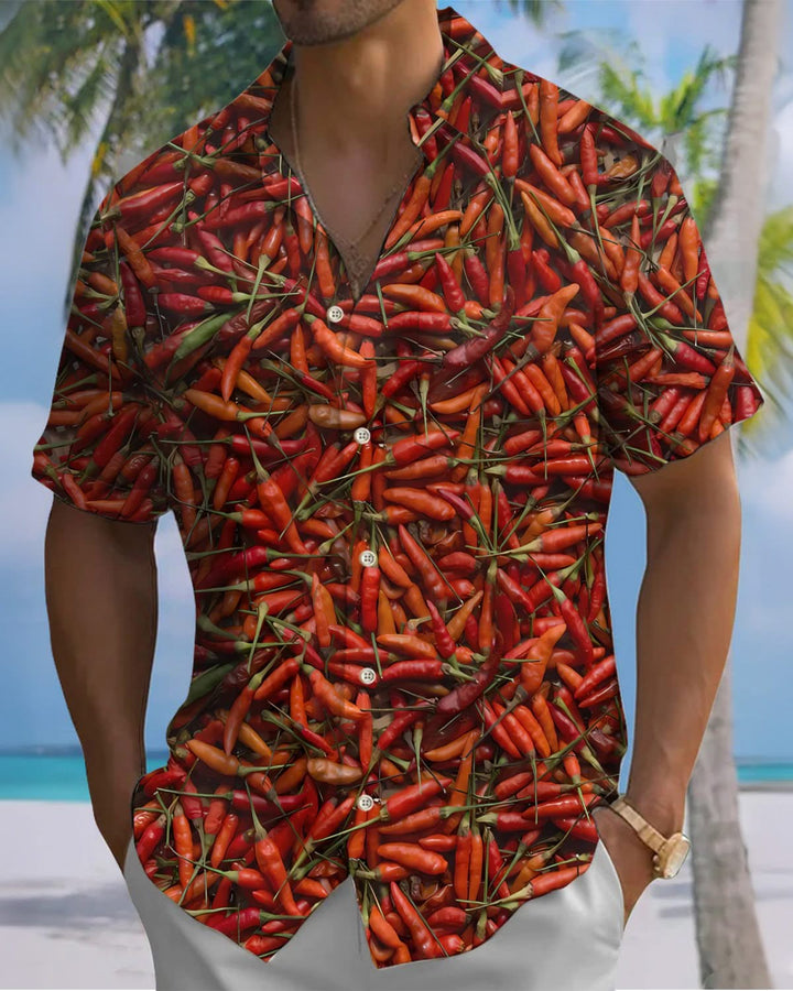 Alohadaddy® Casual Chili Pepper Art Print Pocket Elastic Button Men&