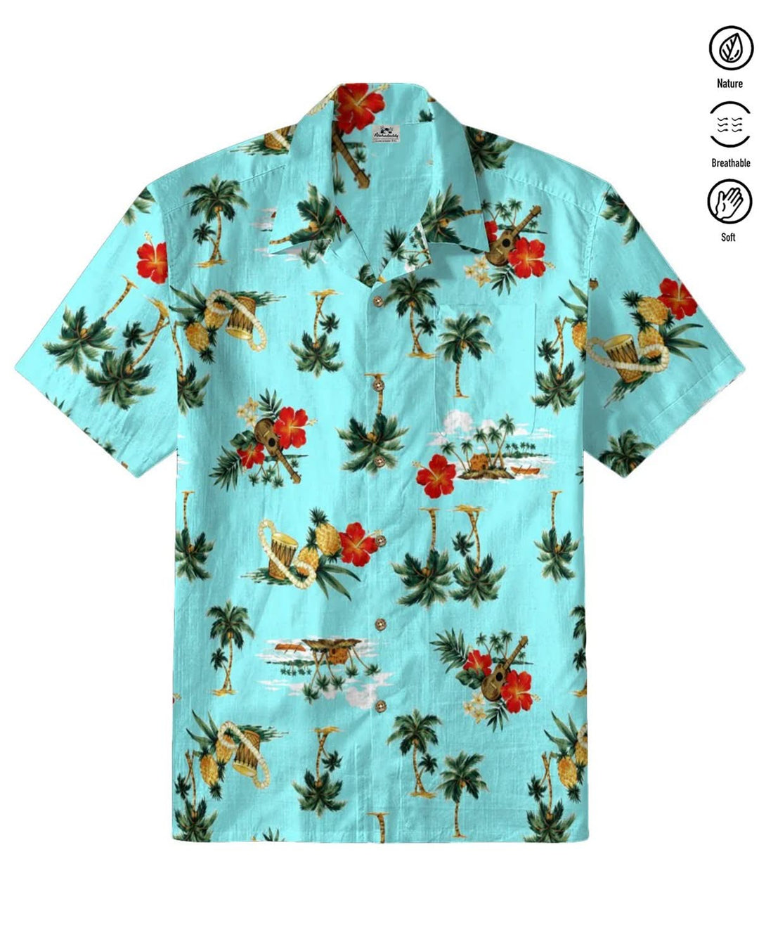 Alohadaddy® Hawaiian Palm Tree Print Art Pocket Button Men&