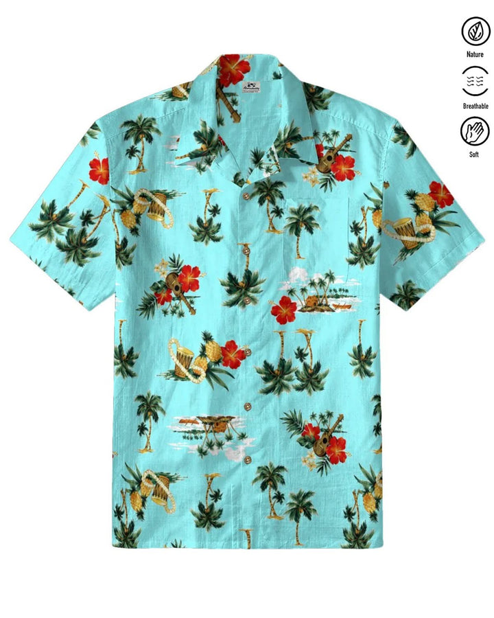Alohadaddy® Hawaiian Palm Tree Print Art Pocket Button Men&