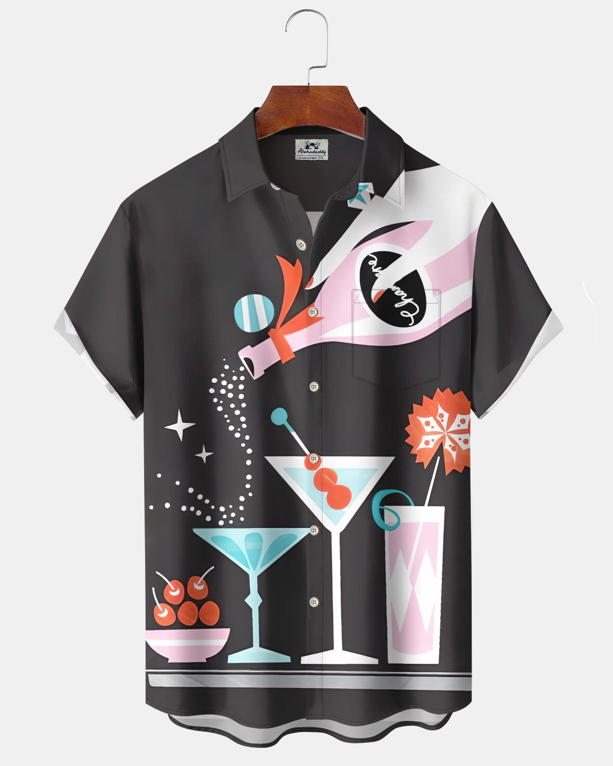 Alohadaddy® Retro Atomic Geometric Cocktail Print Art Pocket Stretch Men's Short-Sleeve Shirt Big & Tall