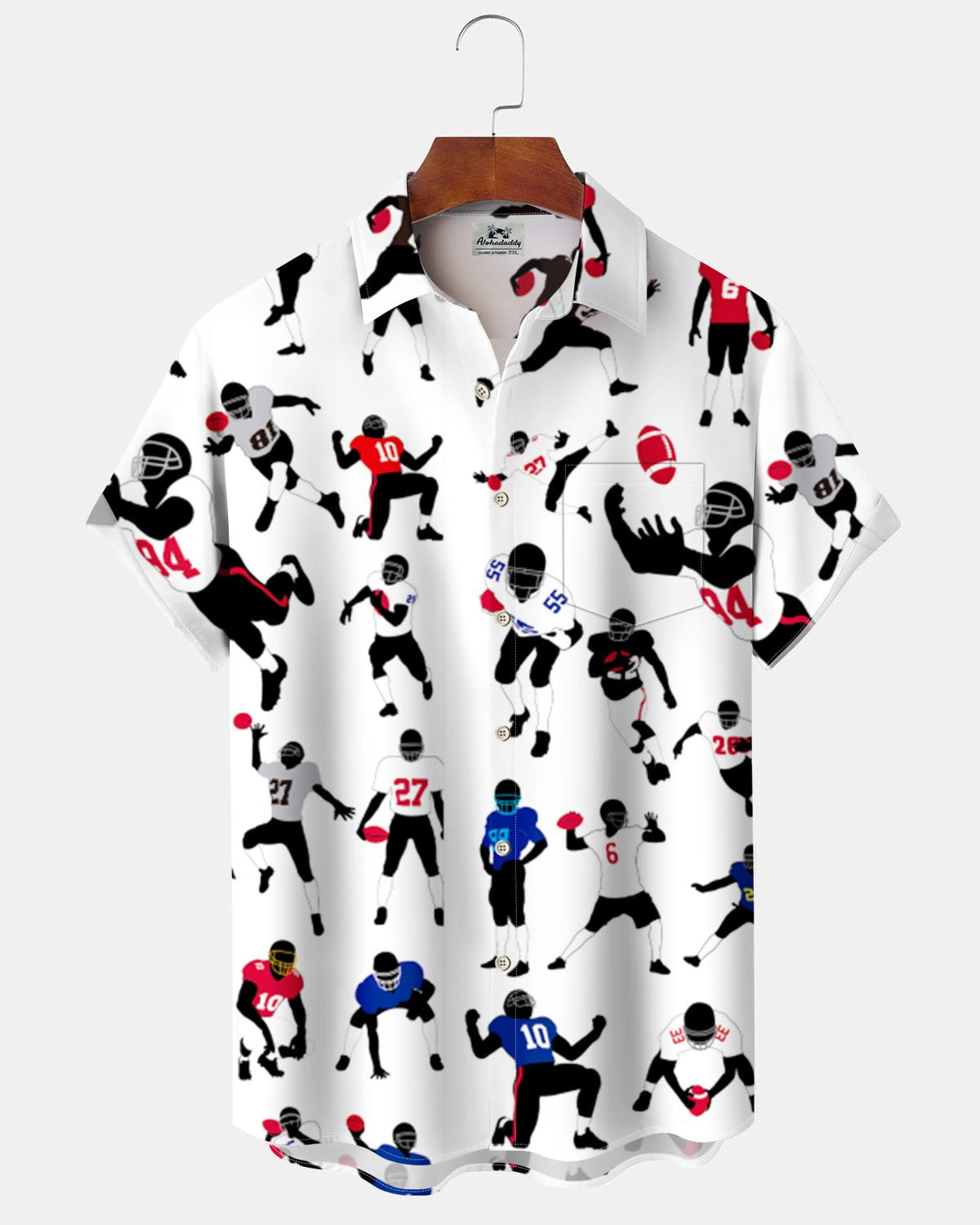 Alohadaddy® Casual Sport Rugby Print Art Button Stretch Pocket Men's Short Sleeve Shirt Big & Tall