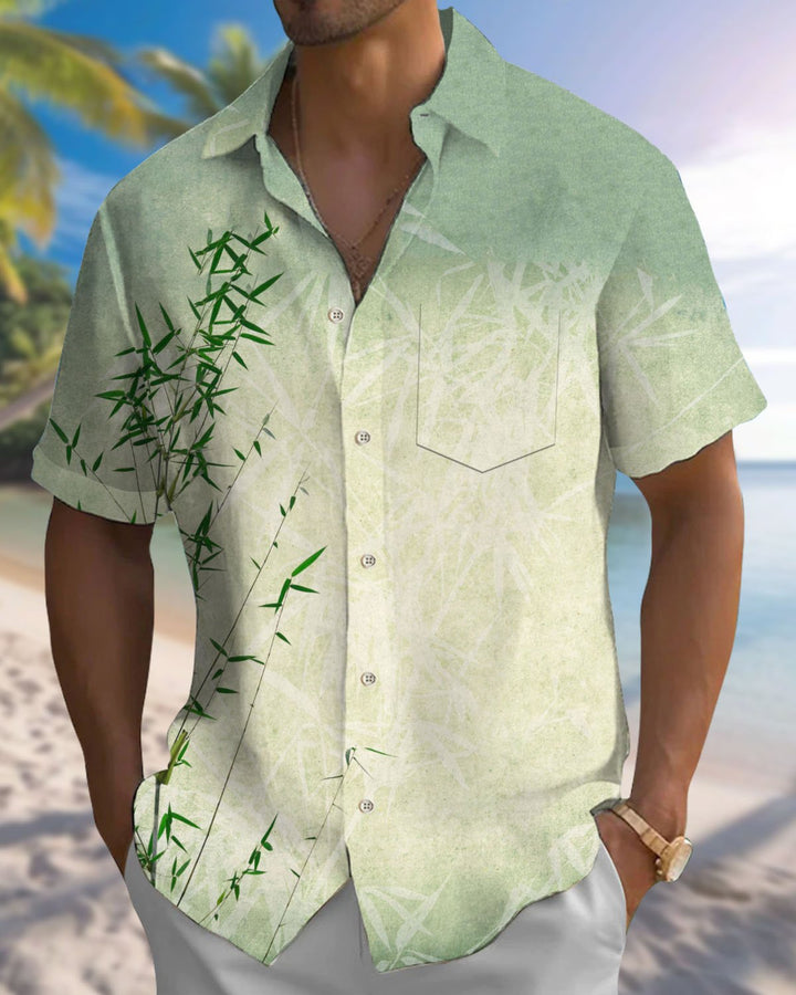 Alohadaddy® Hawaiian Bamboo Gradient Print Art Button Cardigan with Pockets Men&