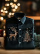 Alohadaddy® Christmas Elk and Fir Print  Elastic Button Men's Long Sleeve Shirt Big & Tall