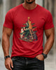 Men's Casual Christmas T-Shirt Featuring a Cat and Christmas Tree