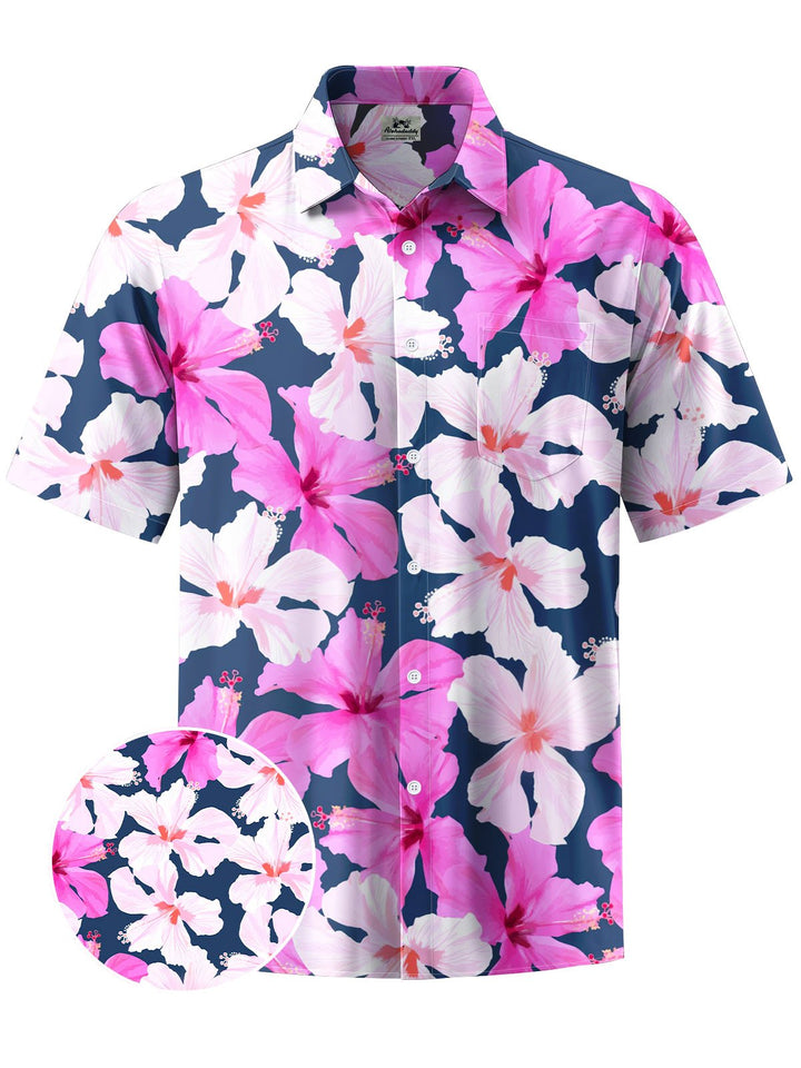 Alohadaddy® Hawaiian Hibiscus Print Chest Pocket Mens Short Sleeve Shirt Big &amp; Tall