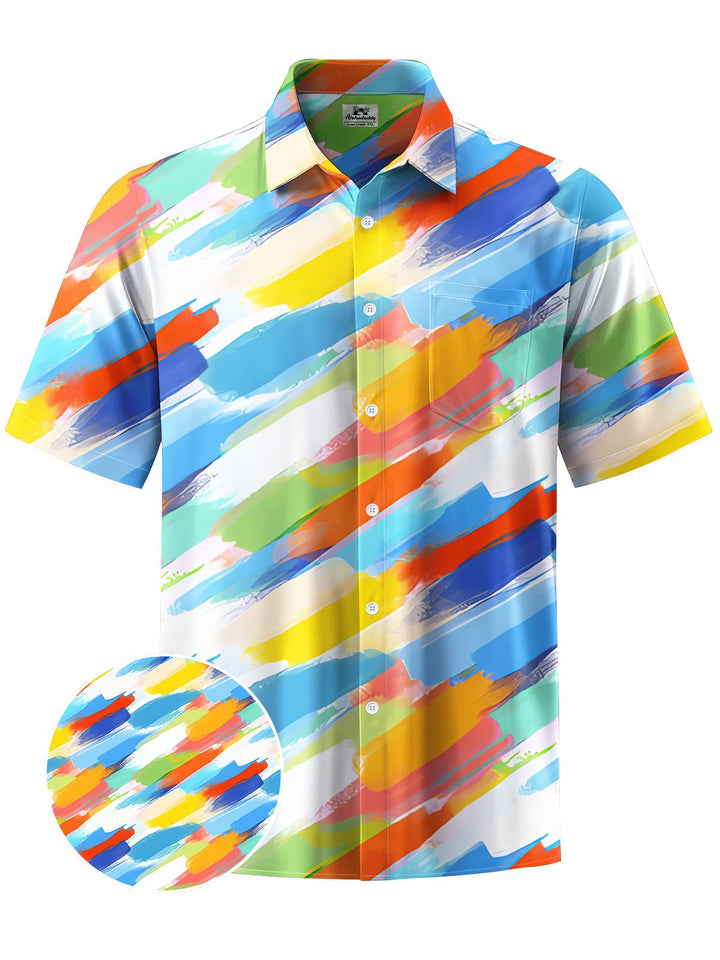 Alohadaddy® Casual Abstract Graffiti Print Art Chest Pocket Men Short Sleeve Shirt Big &amp; Tall