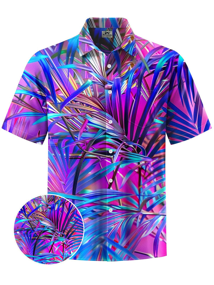 Alohadaddy® Hawaiian Leaves Art Print Chest Pocket Moisture Wicking Men&
