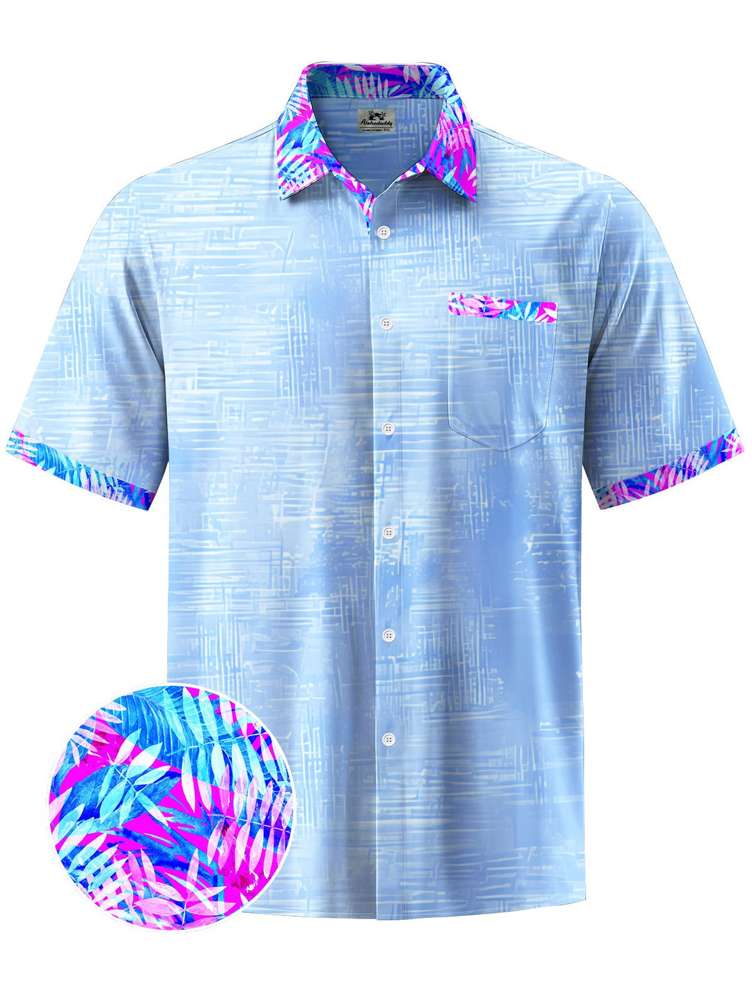 Alohadaddy® Casual Leaves Contrast Color Print Art Chest Pocket Men&