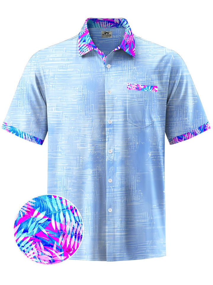 Alohadaddy® Casual Leaves Contrast Color Print Art Chest Pocket Men&